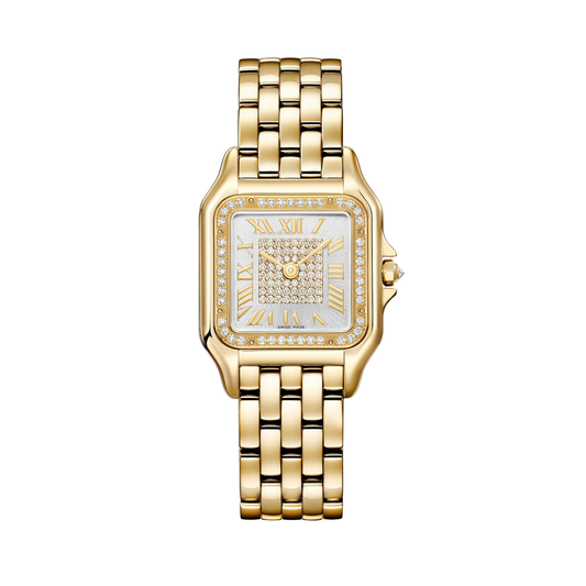 Cartier Panthère de Cartier WJPN0093 - Medium model Yellow gold, Silvered sunray-brushed set with 60 diamonds (0.22 ct) Dial, Yellow gold bracelet