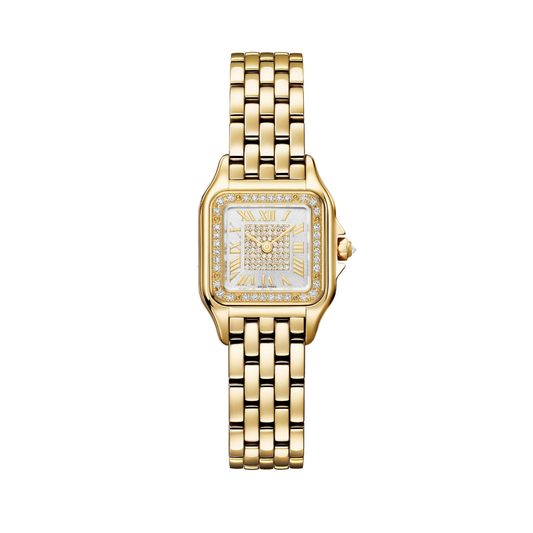 Cartier Panthère de Cartier WJPN0094 - Small model Yellow gold, Silvered sunray-brushed set with 60 diamonds (0.12 ct) Dial, Yellow gold bracelet