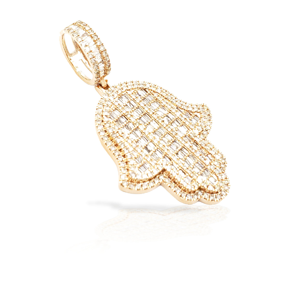 14K Baguette Diamond Hamsa With 4.57 Carats Of Diamonds