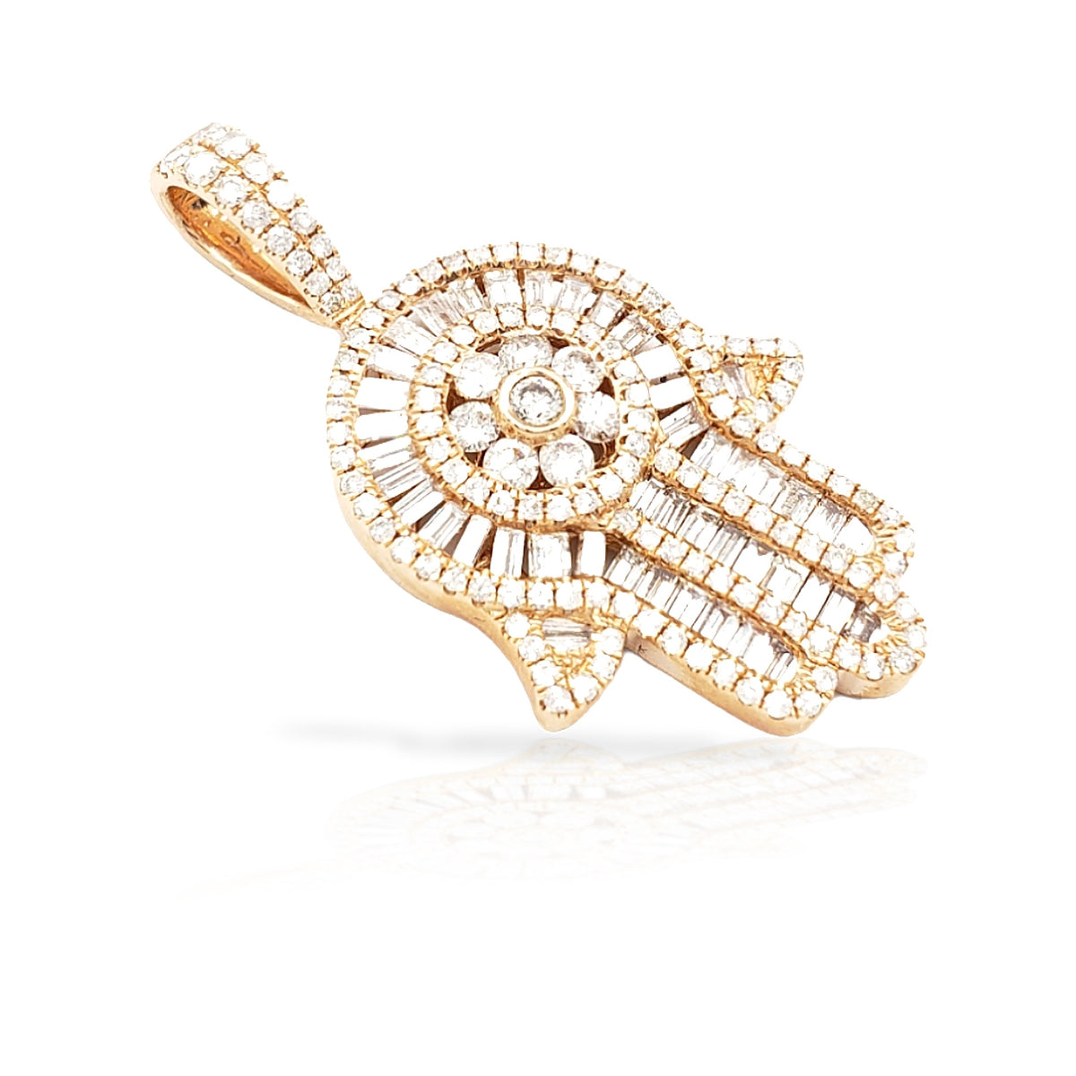 14K Baguette Diamond Hamsa With 3.05 Carats Of Diamonds