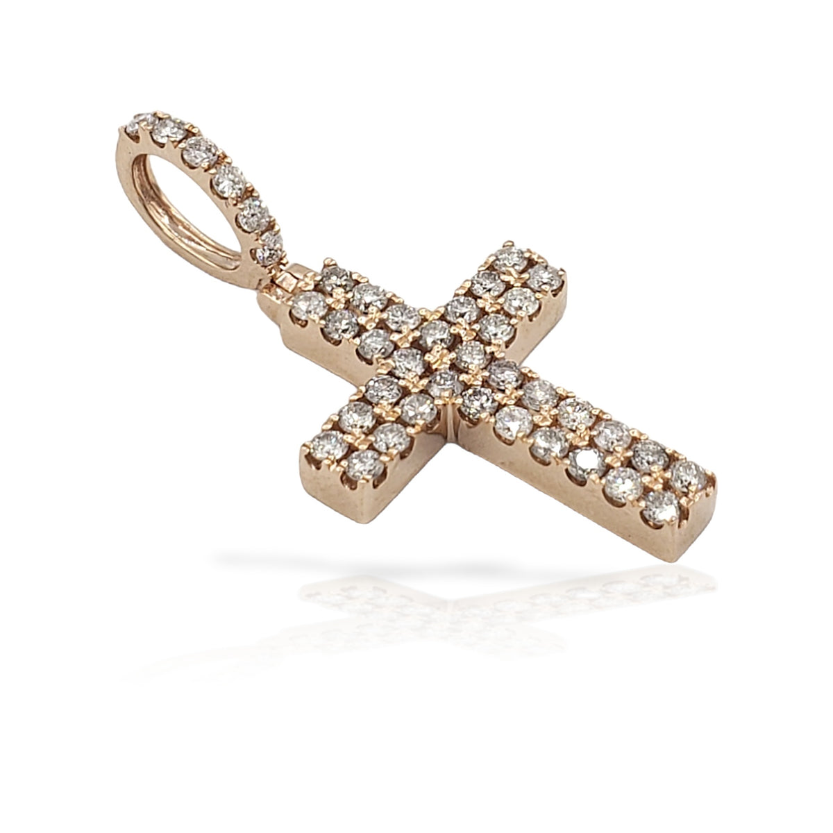 2.0 14K Two Row Diamond Cross With 1.10 Carats Of Diamonds
