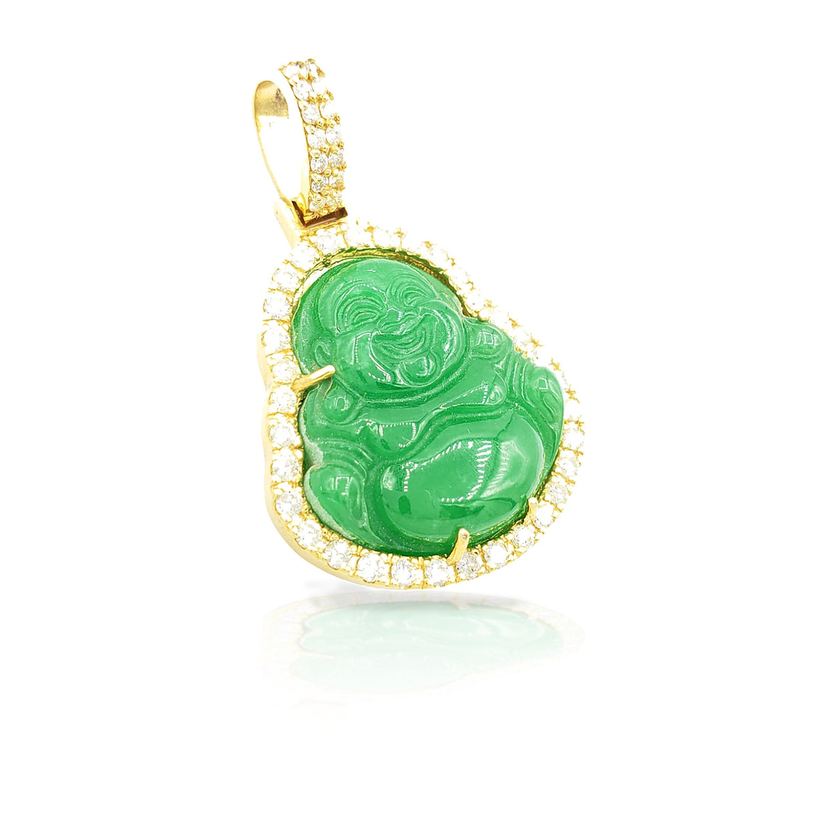 14K Yellow Gold Diamond Buddha With Green Jade