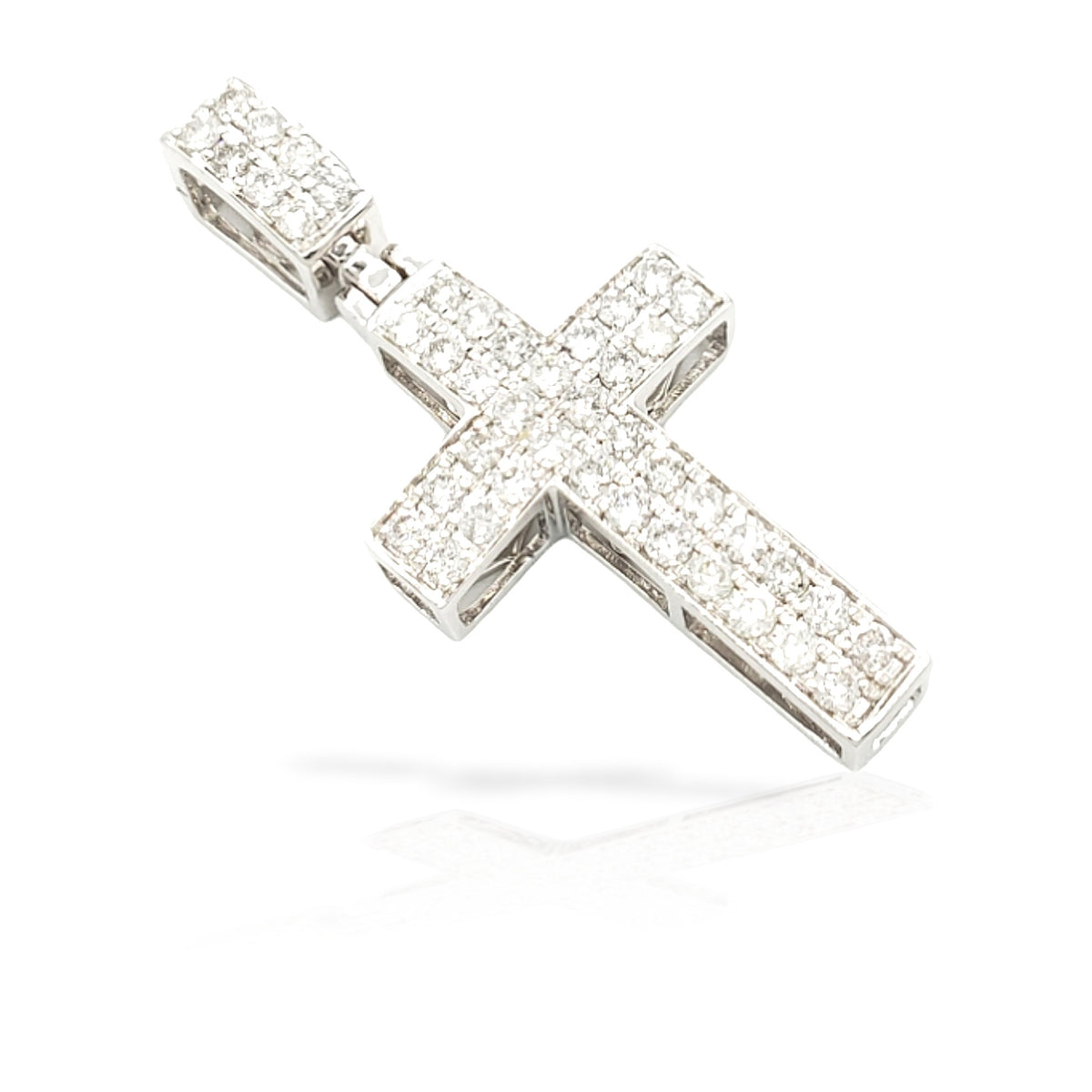 2.0 14K Two Row Diamond Cross With 1.34 Carats Of Diamonds