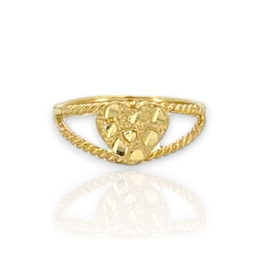 Textured Diamond Cut Heart Shaped Nugget Ring - 10K Yellow Gold