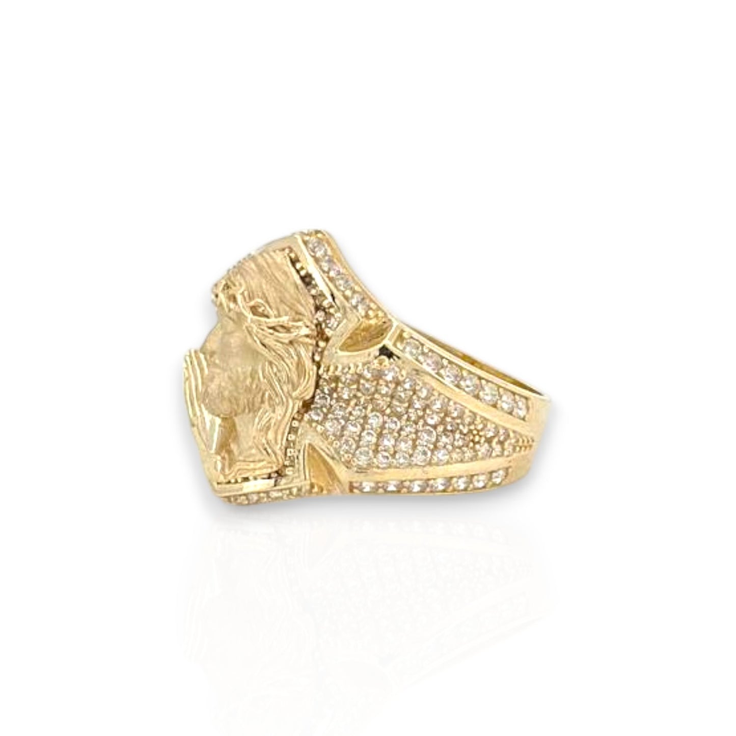 Jesus CZ Ring - 10K Yellow Gold