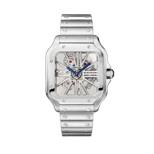 Cartier Santos de Cartier skeleton WHSA0015 - Large model Steel, Skeletonized bridges forming Roman numerals Dial, Steel bracelet