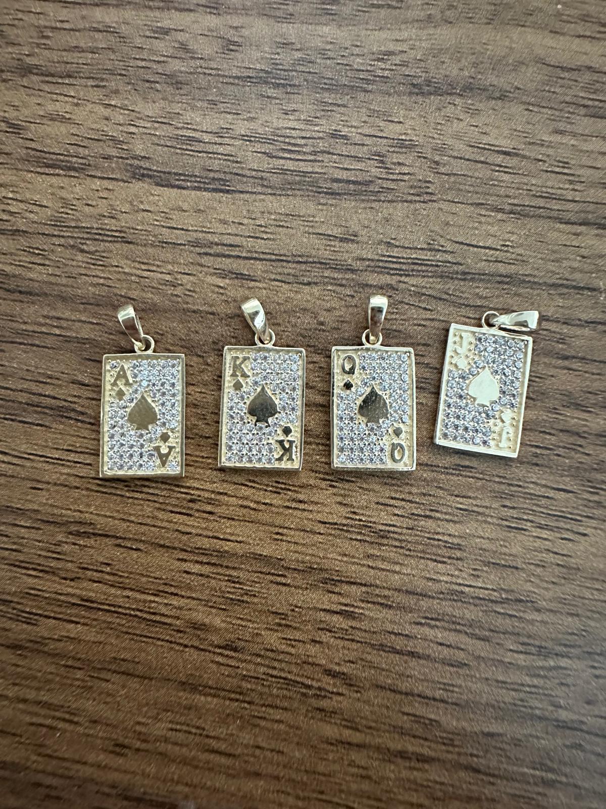 14K Yellow Gold - Poker Cards CZ Pendant