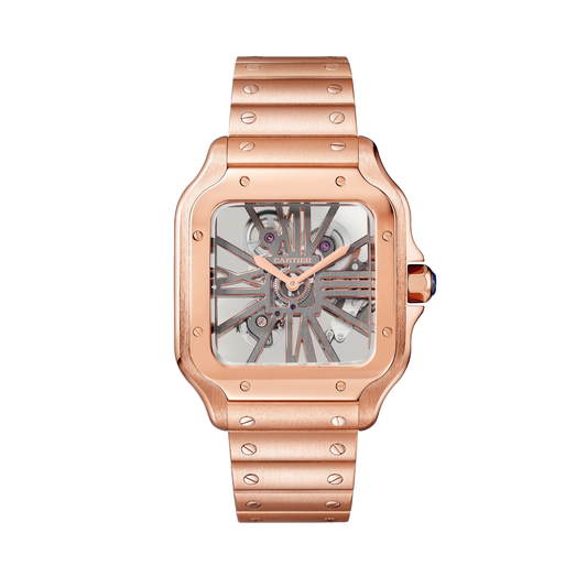 Cartier Santos de Cartier skeleton WHSA0016 - Large model Rose gold, Skeletonized bridges forming Roman numerals Dial, Rose gold bracelet