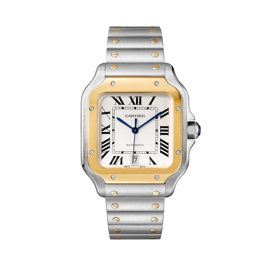 Cartier Santos de Cartier W2SA0009 - Large model Gold and steel (steel case, Silvered opaline Dial, Steel bracelet