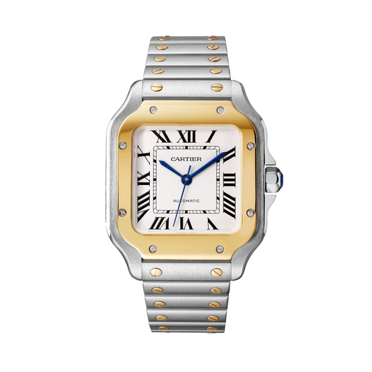 Cartier Santos de Cartier W2SA0016 - Medium model Gold and steel (steel case, Silvered opaline Dial, Steel bracelet
