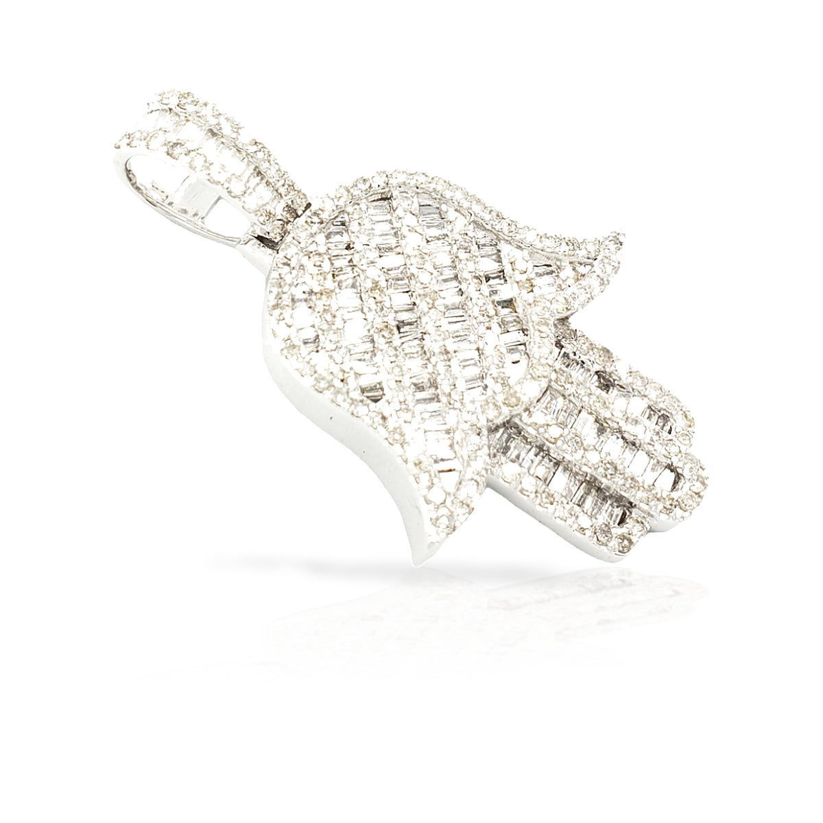 14K Baguette Diamond Hamsa With 2.44 Carats Of Diamonds