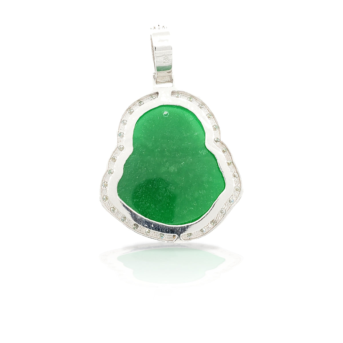 14K White Gold Diamond Buddha With Green Jade