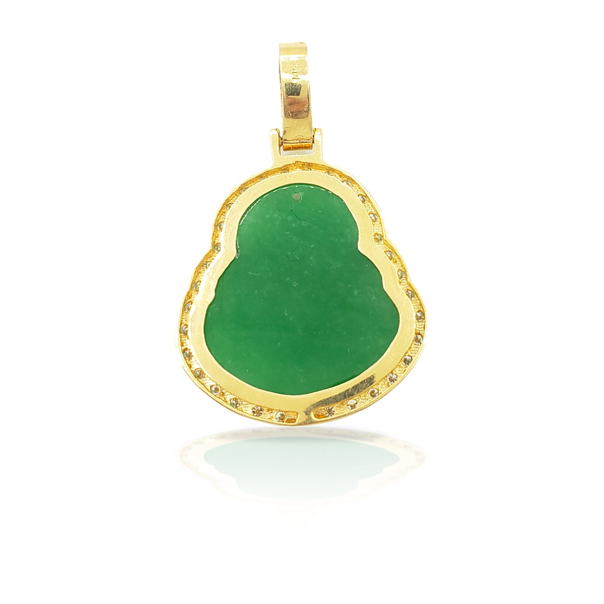 14K Yellow Gold Diamond Buddha With Green Jade