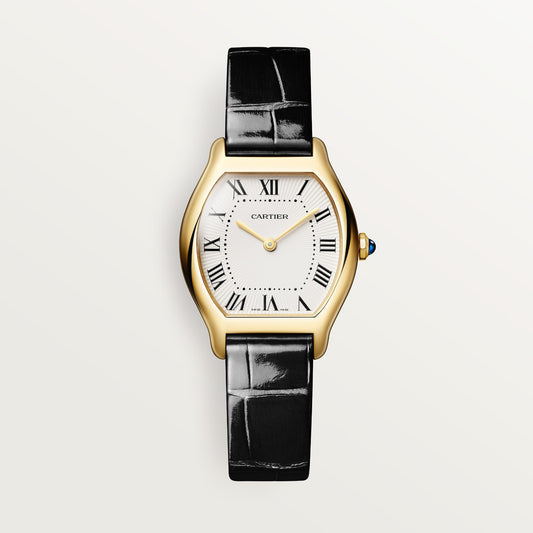 Cartier Tortue WGTO0015 - Small model 18K yellow gold, Champagne-colored Dial, Shiny black alligator leather strap