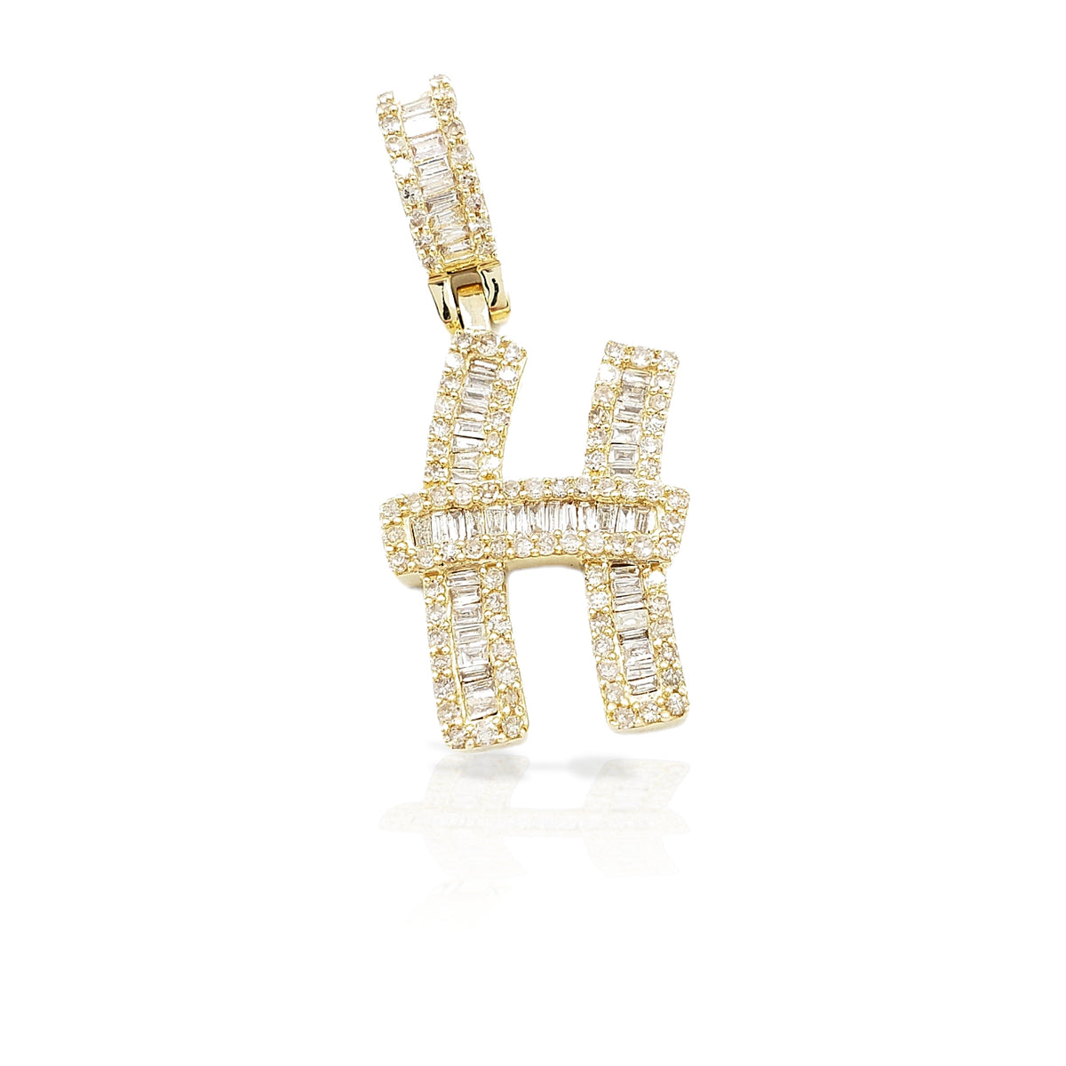 14K Gold Baguette Diamond Letter Pendants