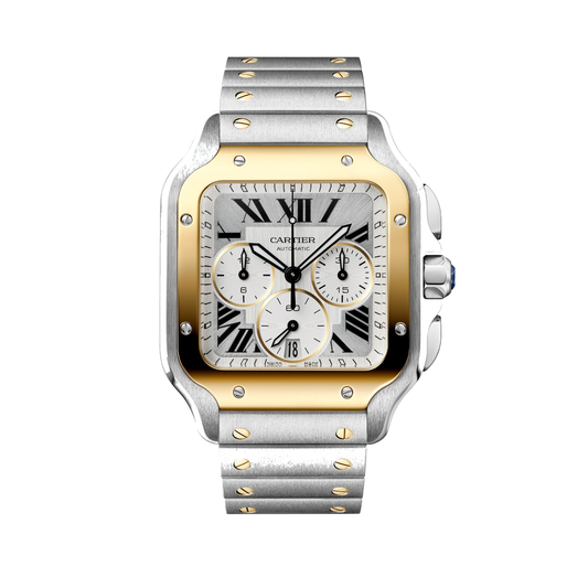 Cartier Santos de Cartier W2SA0035 - Large model Gold and steel (steel case, Satin- and sunray-finish (chronograph) Dial, Steel bracelet