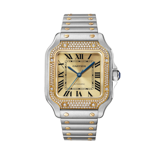Cartier Santos de Cartier W3SA0007 - Medium model Gold and steel (steel case, Golden sunray Dial, Steel bracelet