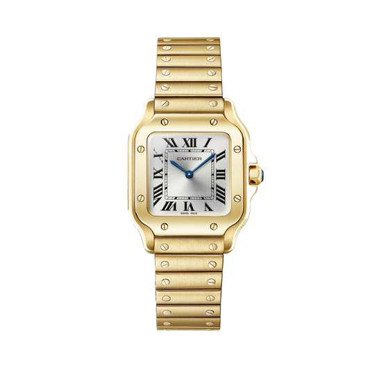 Cartier Santos de Cartier WGSA0107 - Small model 18K yellow gold, Silver sunray Dial, 18K yellow gold bracelet