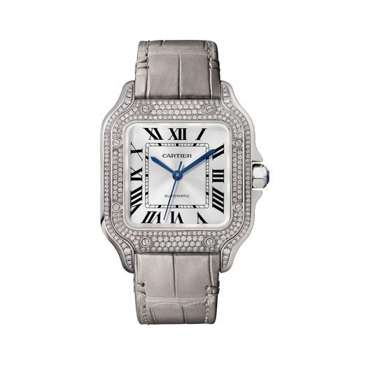 Cartier Santos de Cartier WJSA0014 - Medium model White gold (rhodiumized 18K white gold, Sunray-effect Dial, Two alligator straps