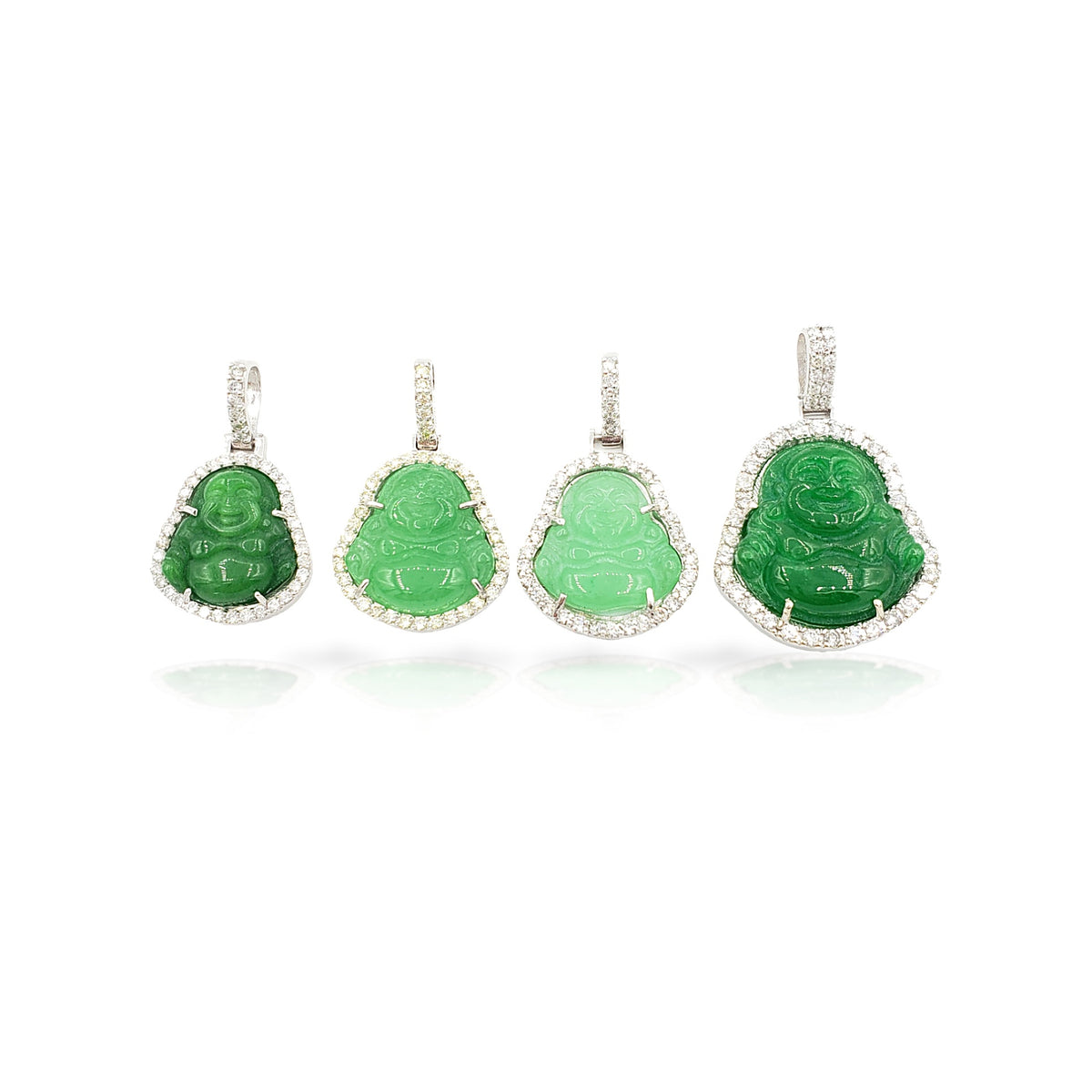 14K White Gold Diamond Buddha With Green Jade