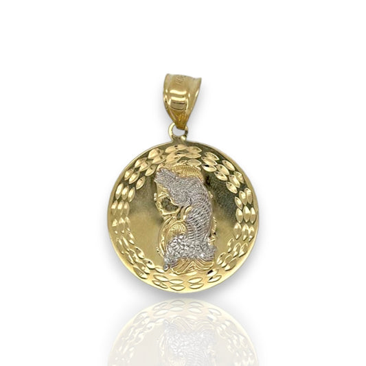 Hawaiian Goddess Of Sea Two Tone Medallion Pendant - 14K Yellow Gold