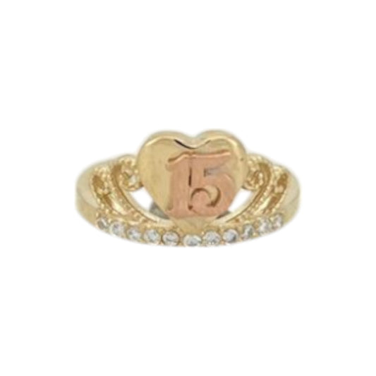 Anillo con forma de corazón con circonita cúbica "Love You" - Oro amarillo de 10 quilates