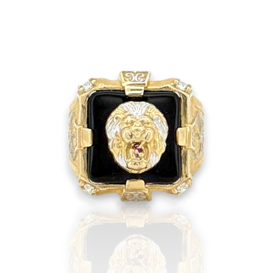 Lion Onyx ZZ Ring - 10k Yellow Gold