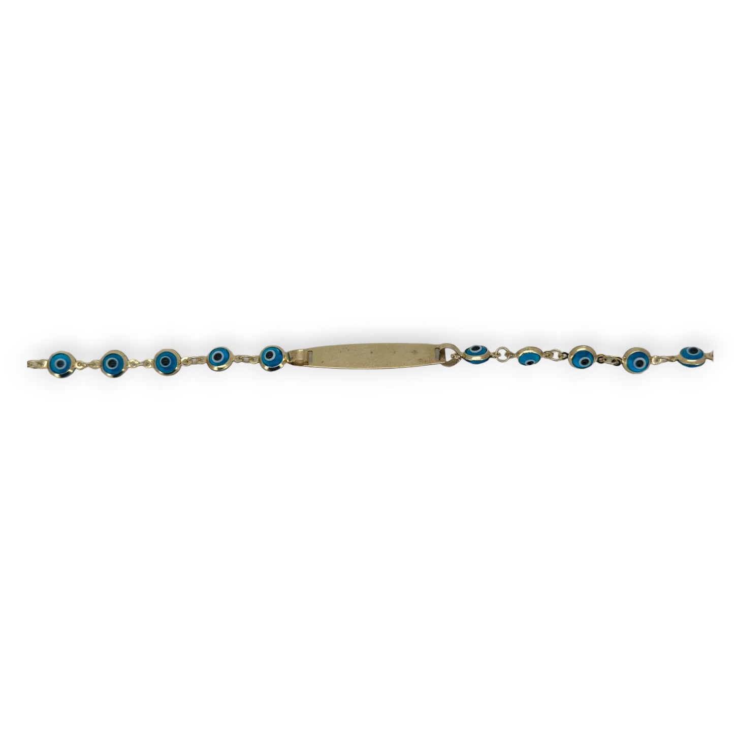 Evil Eye Custom Name Light Blue Bracelet - 14K Yellow Gold