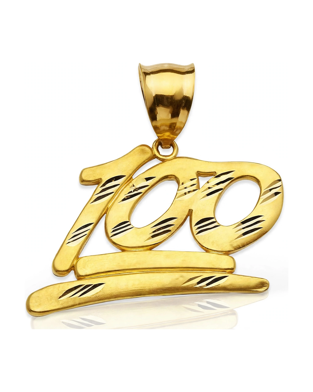 100 Number Pendant with Diagonal Groove Cuts - 10K Yellow Gold