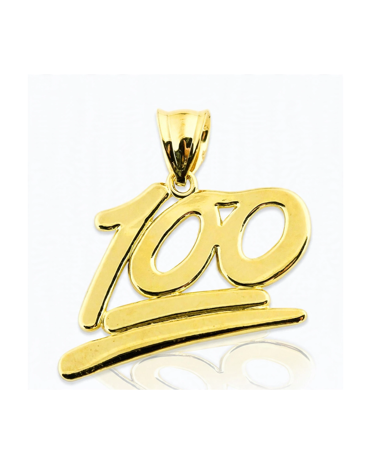100 Number Pendant with Polished Script - 10K Yellow Gold