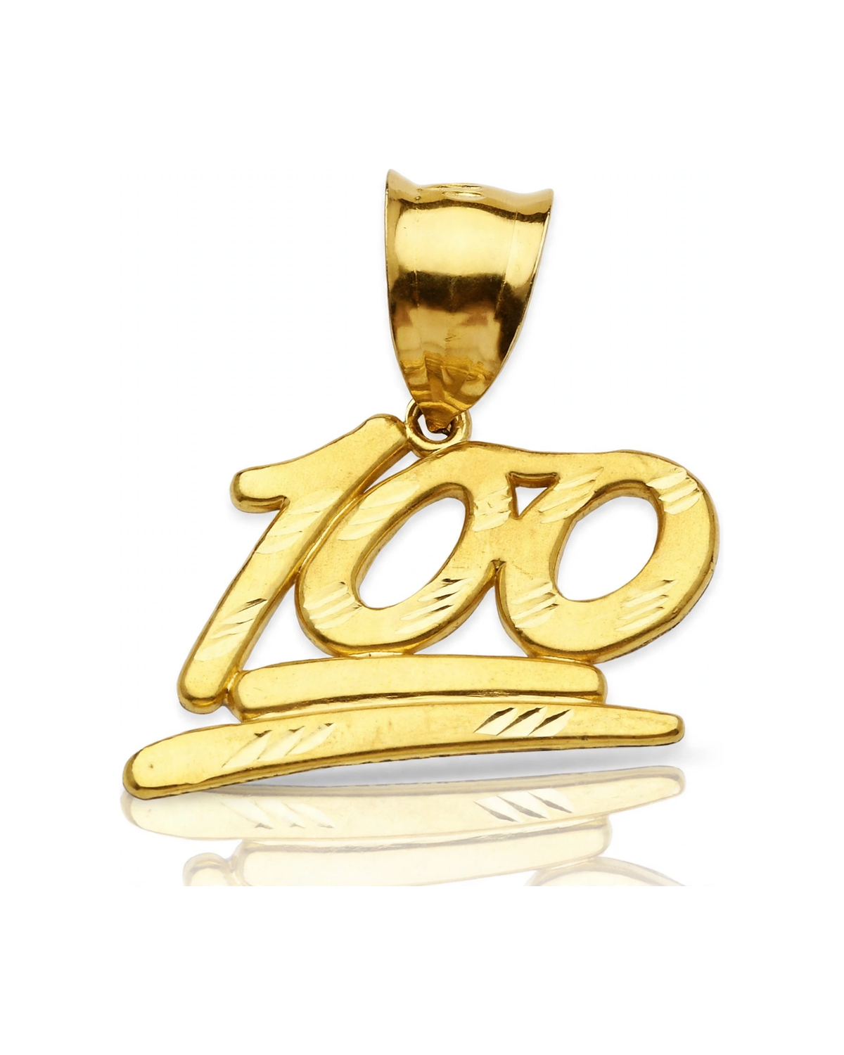 100 Number Pendant with Satin Brushed Finish - 10K Yellow Gold
