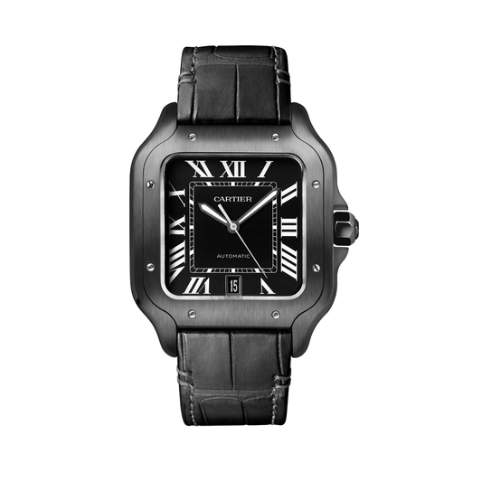 Cartier Santos de Cartier WSSA0039 - Large model Steel and ADLC, Black Dial, Rubber strap