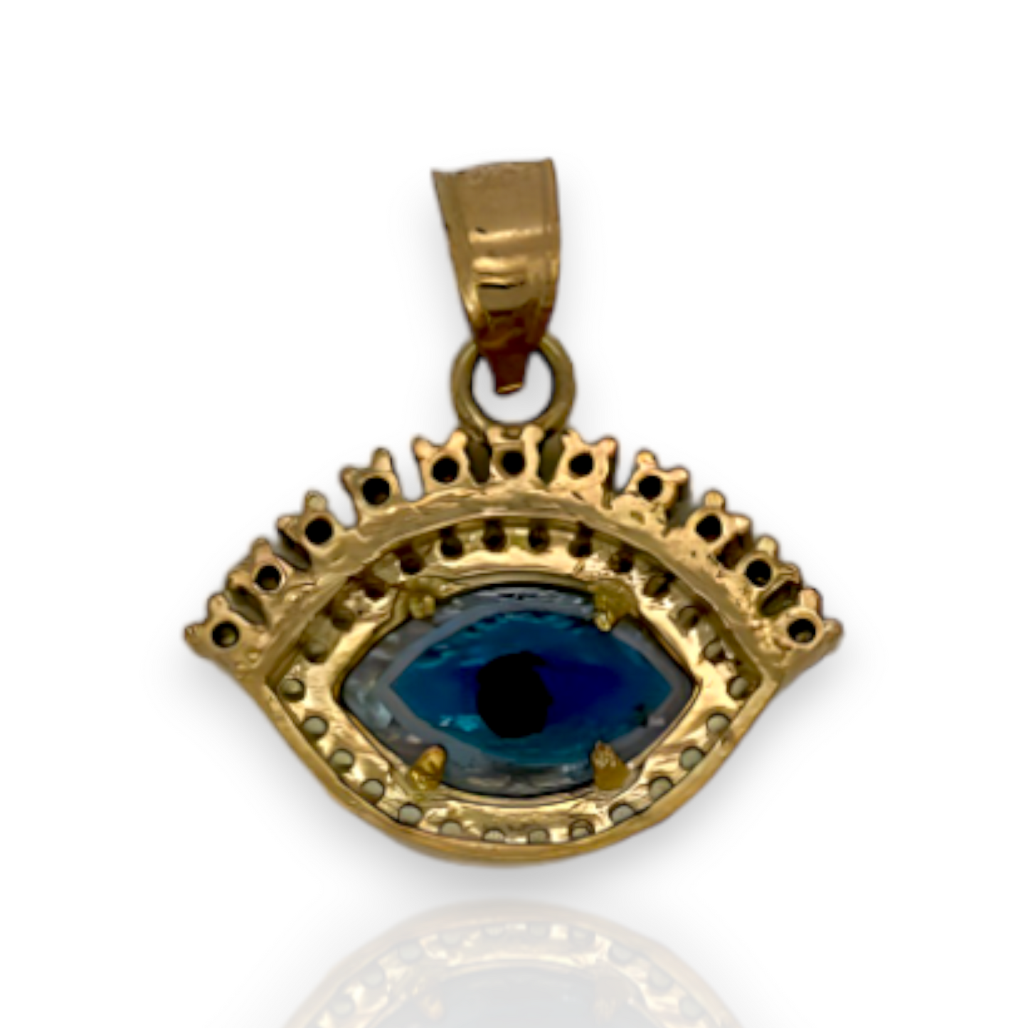Evil Eye Charm Pendant With Blue Cubic Zirconia CZ - 10k Yellow Gold