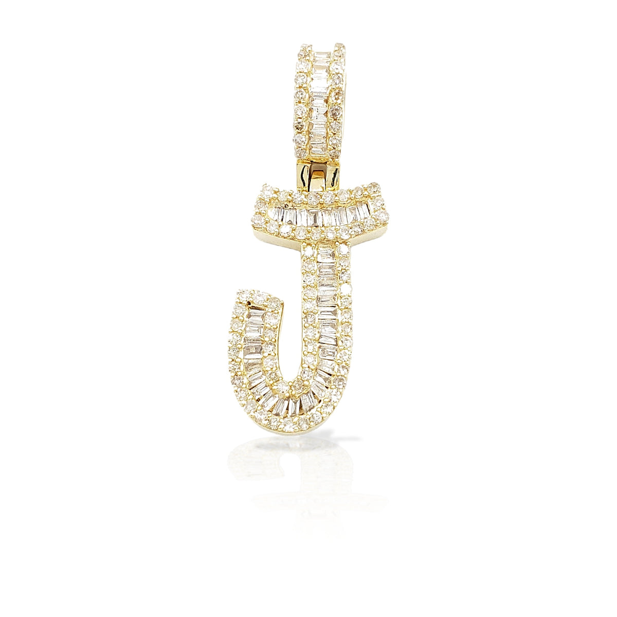 14K Gold Baguette Diamond Letter Pendants