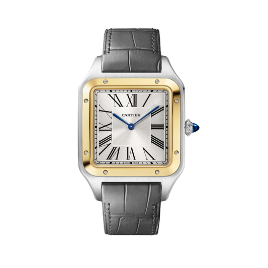 Cartier Santos-Dumont W2SA0034 - Extra-large model Steel case, Silvered satin-finish sunray Dial, Anthracite grey alligator strap