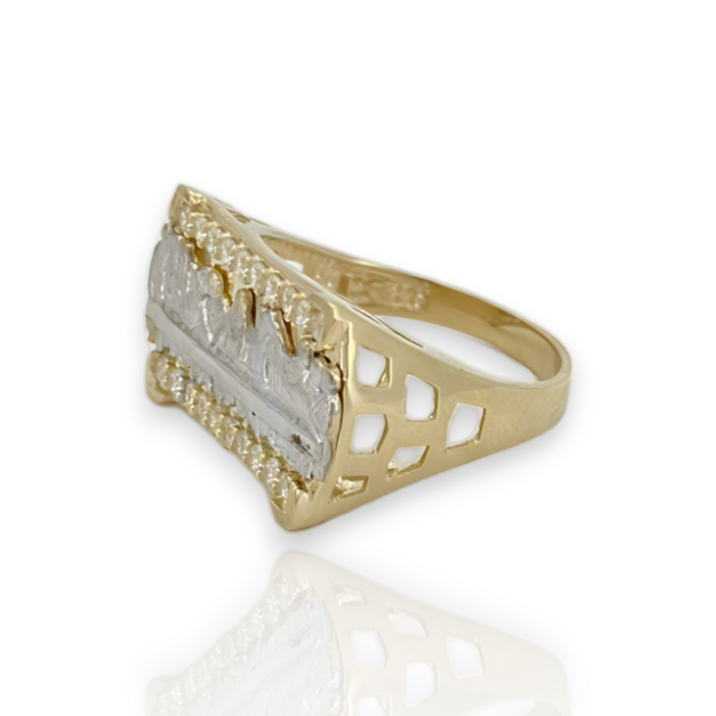 Last Supper Two Tone Rectangular Ring  - 10K Yellow Gold