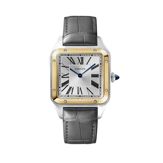 Cartier Santos-Dumont W2SA0046 - Large model Gold and steel (steel case, Silvered satin-finish sunray Dial, Anthracite gray alligator strap