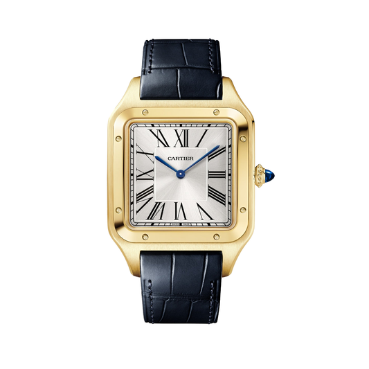 Cartier Santos-Dumont WGSA0108 - Extra-large model 18K yellow gold, Silvered satin-finish sunray Dial, Blue alligator strap