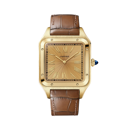 Cartier Santos-Dumont WGSA0111 - Extra-large model 18K yellow gold, Wood-effect golden Dial, Golden brown alligator strap