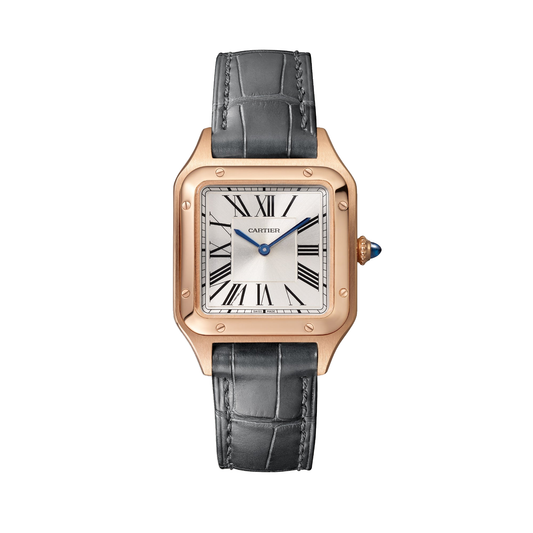 Cartier Santos-Dumont WGSA0117 - Small model 18K rose gold, Satin-brushed silver sunray Dial, Gray alligator strap