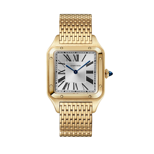 Cartier Santos-Dumont WGSA0122 - Large model 18K yellow gold, Silvered satin-finish sunray Dial, Yellow gold interchangeable bracelet
