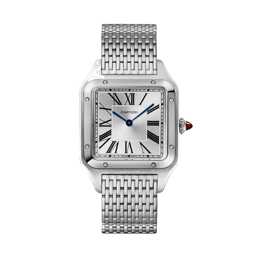Cartier Santos-Dumont WGSA0124 - Large model Platinum 950/1000, Silvered satin-finish sunray Dial, Platinum interchangeable bracelet