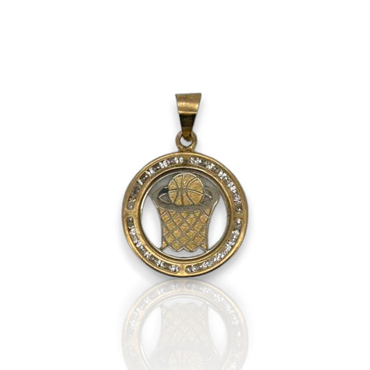 Medallion Round Basketball CZ - 10K Yellow Gold