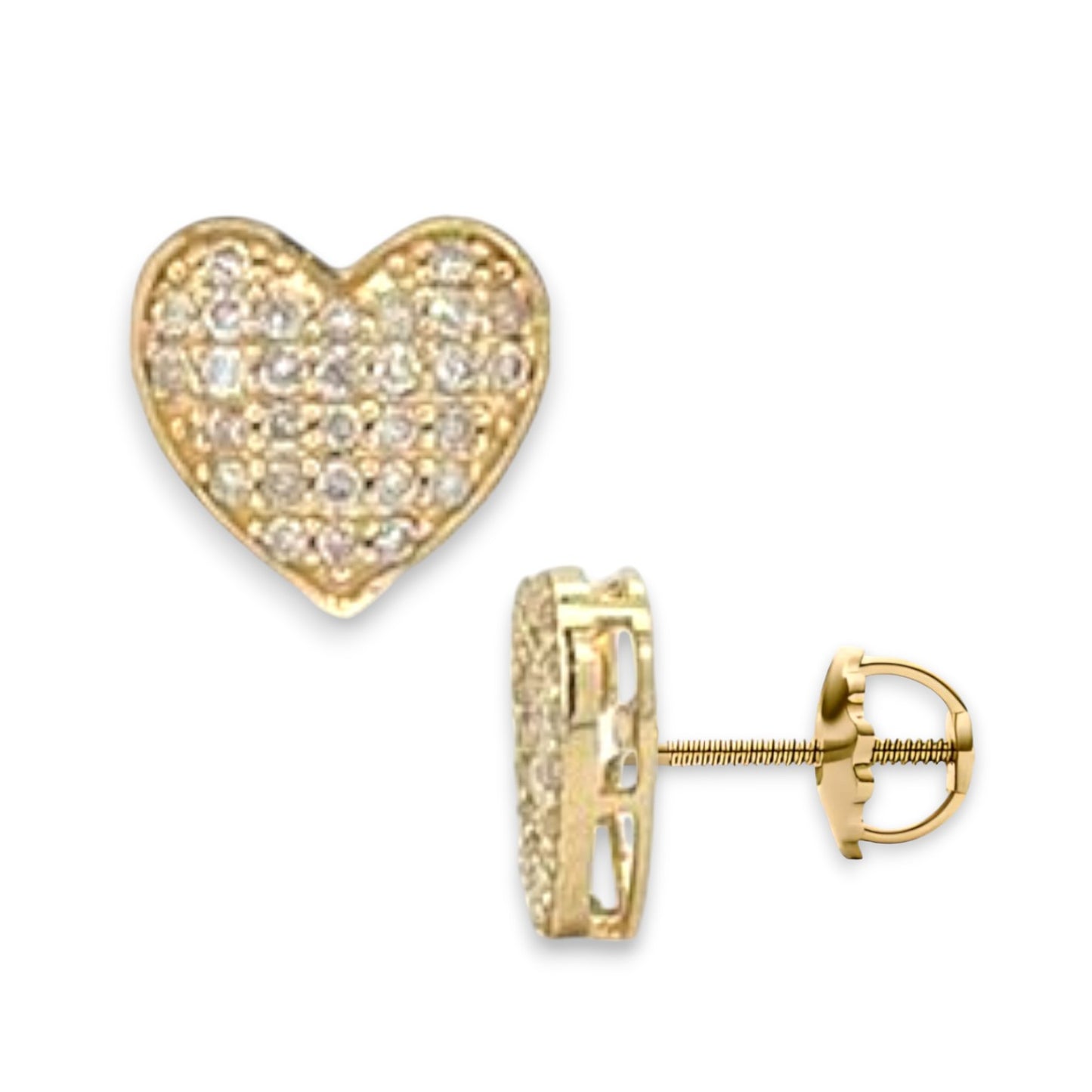 0.37ct Diamond Heart Stud Earrings - 14k Yellow Gold