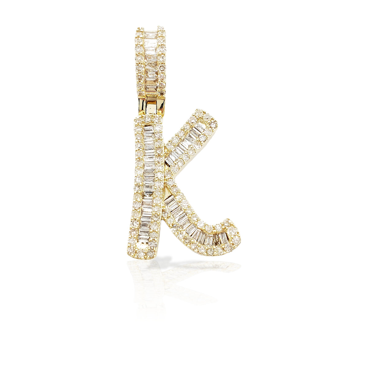 14K Gold Baguette Diamond Letter Pendants