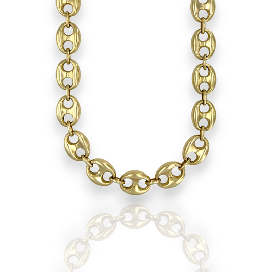 Puffed Gucci Link Chain Necklace - 10K Yellow Gold - Hollow