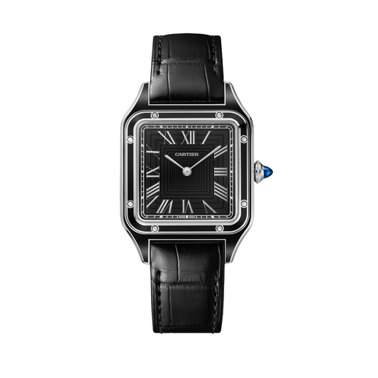 Cartier Santos-Dumont WSSA0046 - Large model Steel with black lacquer, Black lacquer Dial, Black alligator strap