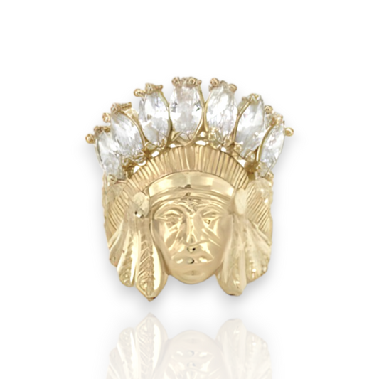 Large Indian Chief Clear CZ - 10K Yellow Gold - Solid