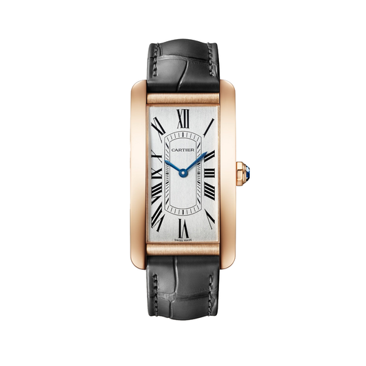 Cartier Tank Américaine WGTA0134 - Large model 18K rose gold, Satin-brushed silvered Dial, Semi-matte gray alligator-skin strap