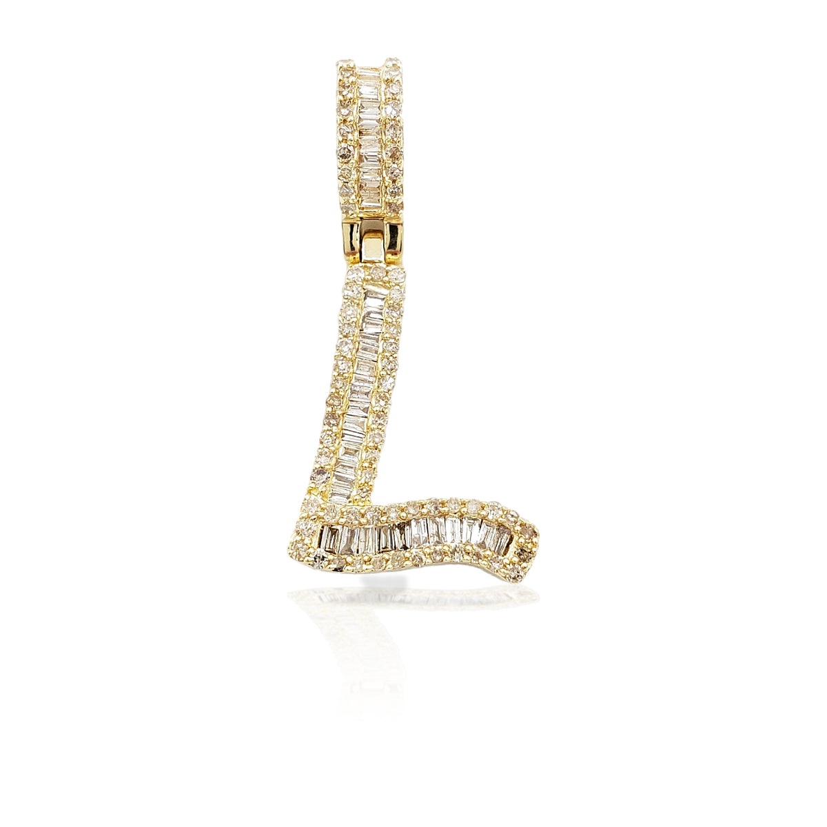 14K Gold Baguette Diamond Letter Pendants